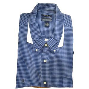 Mens Saddlebred Easy Care Navy White Mini Check XXL Buttondown Shirt New
